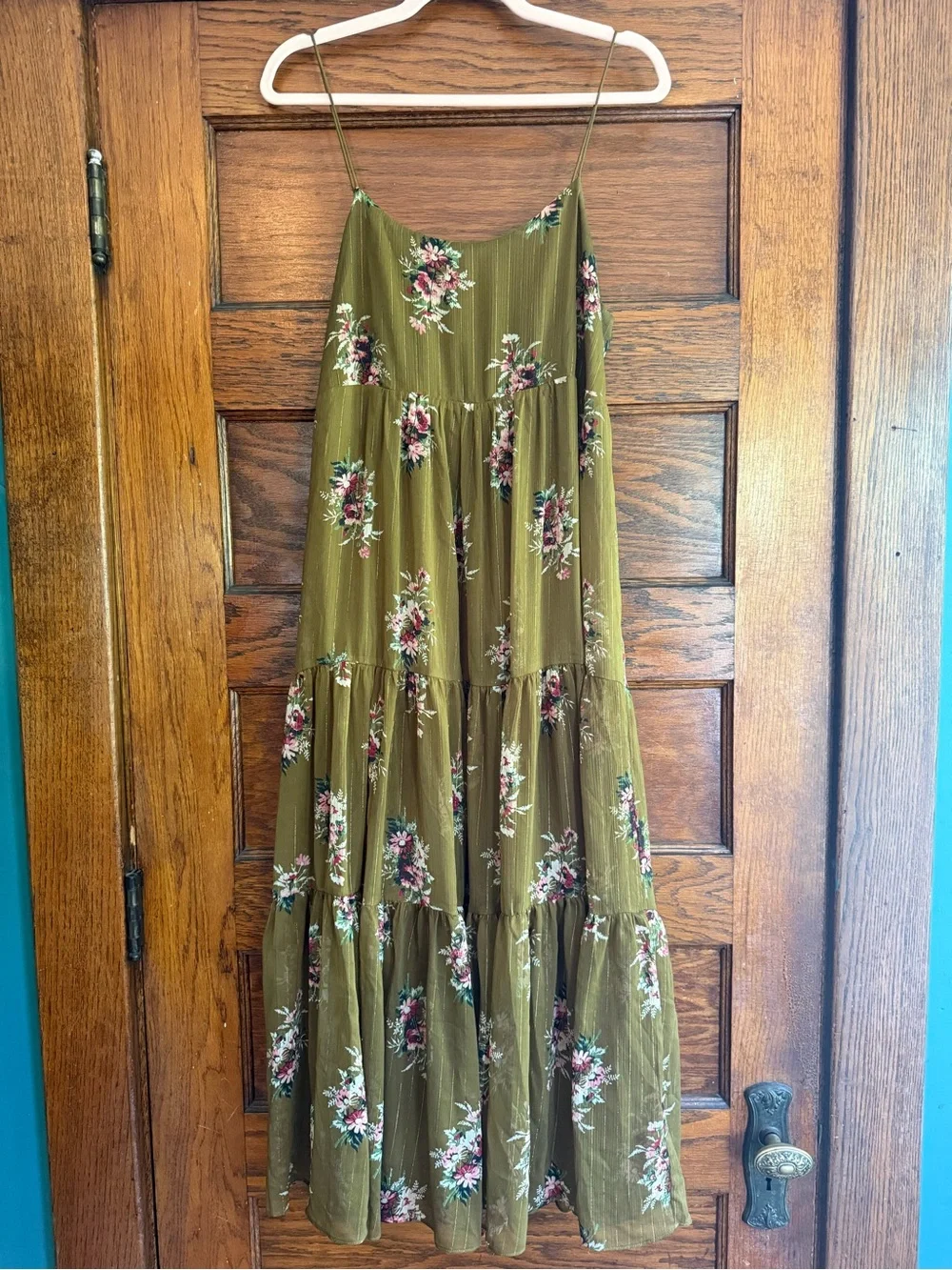 MADEWELL Cami Tiered Midi Dress Smocked Back Spaghetti Straps Flowy Loose US 10 - Picture 1 of 13